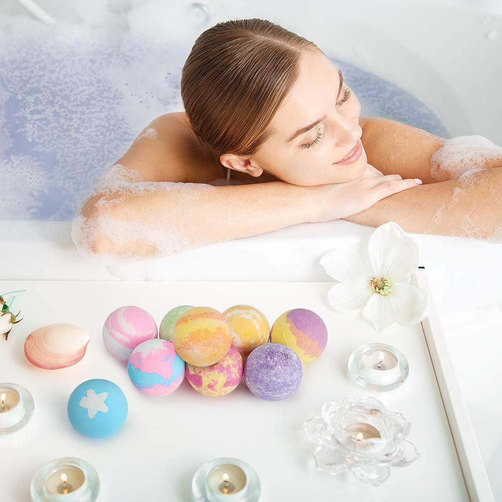 12Pcs Bath Bombs Gift Set Retro Wooden Box | 4.2Oz Natural Fizzy Spa Moisturizes Dry Skin | Mixed Color Large Organic Relaxation Bubble Bath
