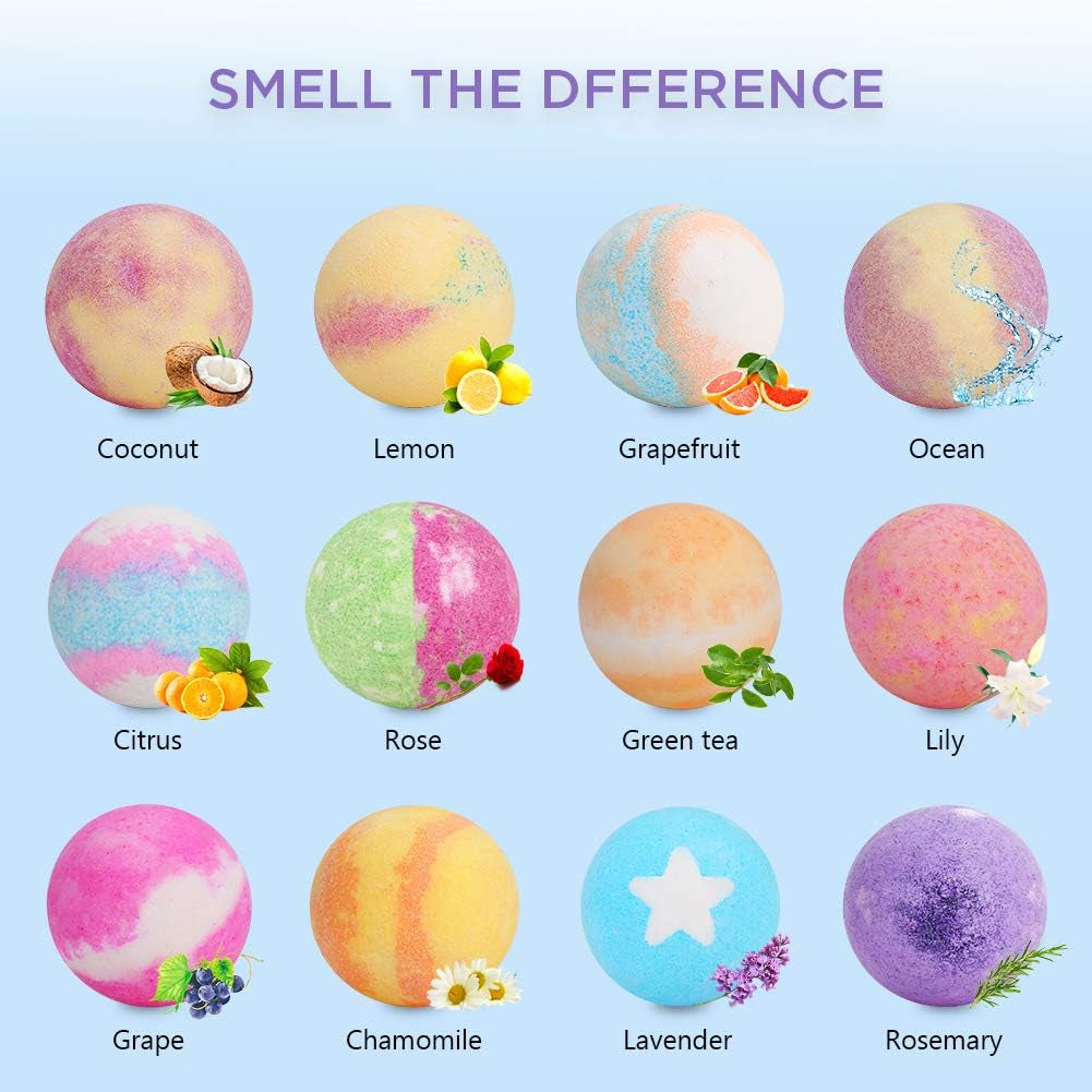 12Pcs Bath Bombs Gift Set Retro Wooden Box | 4.2Oz Natural Fizzy Spa Moisturizes Dry Skin | Mixed Color Large Organic Relaxation Bubble Bath