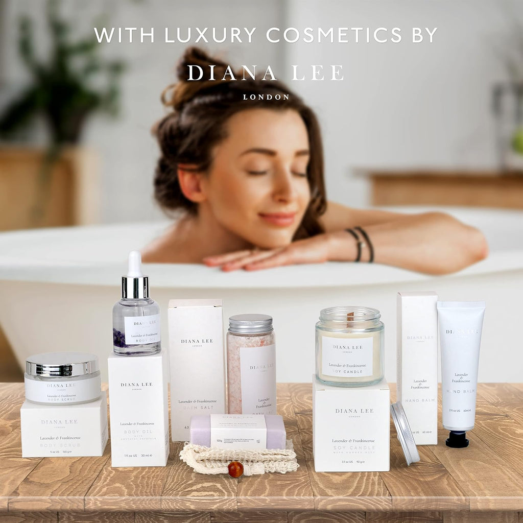 Relaxation Birthday Gifts for Women - Luxury Spa Gift Set with Lavender | Ten Piece Bath Set, Soy Candle, Amethyst Body Oil, Himalayan Salts, Satin Eye Mask, Hand Balm, Sisal Soap Bag