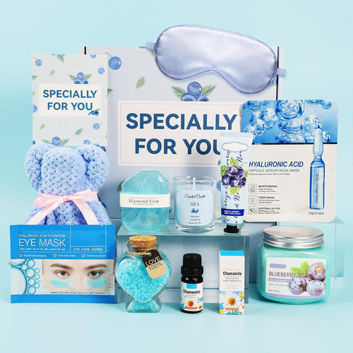 Spa Gifts Set Unique Bath Gift Set for Women Self Care Gifts Relaxing Spa Gifts Bath Spa Gift Basket for Women with Care Package Home Spa Products for Birthday Gifts (Blueberry)