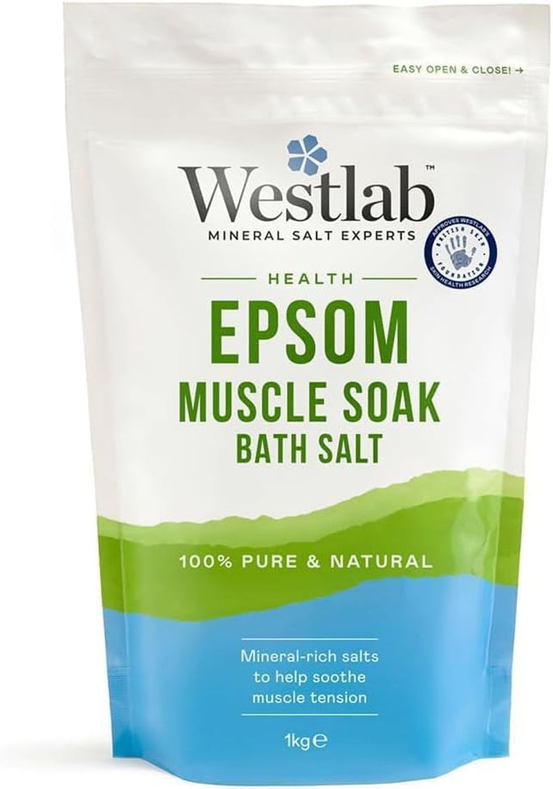 Westlab Epsom Salts 1Kg - Soothe and Relax Muscles to Improve MSK Health & Comfort by Reducing Stiffness and Aching. Sports Recovery - Improved Performance. (Pack of 4)