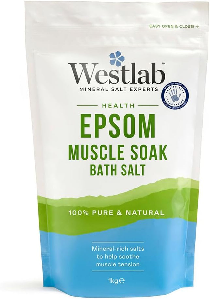 Westlab Epsom Salts 1Kg - Soothe and Relax Muscles to Improve MSK Health & Comfort by Reducing Stiffness and Aching. Sports Recovery - Improved Performance. (Pack of 4)