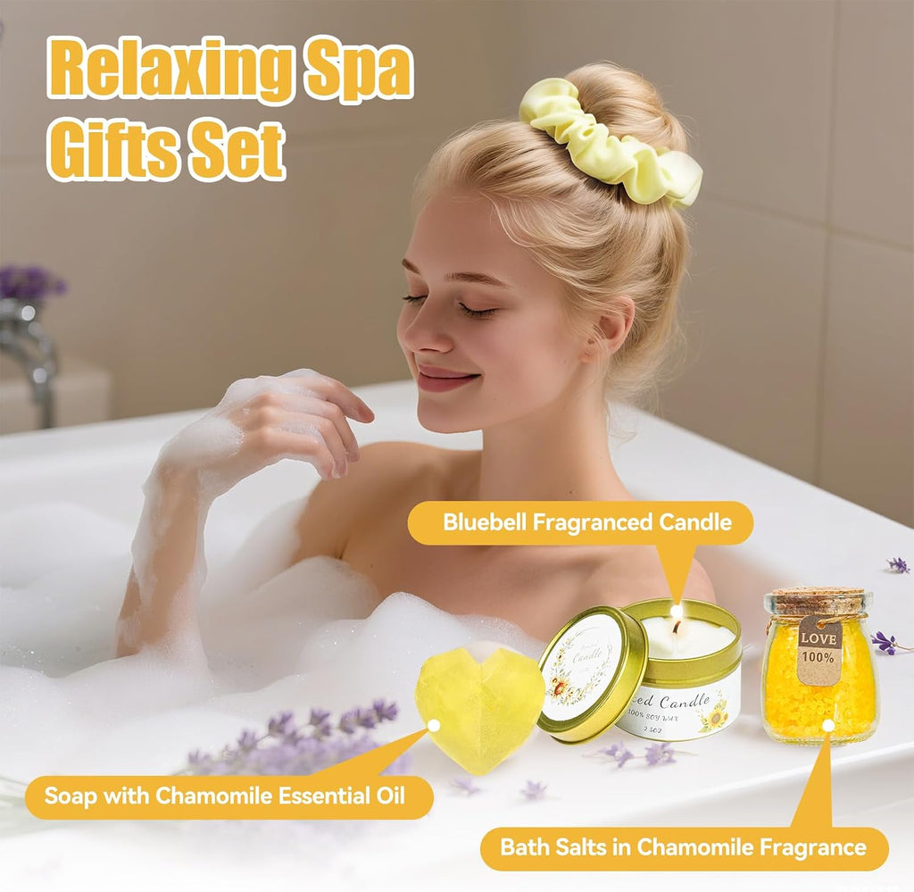 Birthday Gifts for Women Sunflower Pamper Gift,Get Well Soon 14Pcs Self Care Gifts for Women,Thinking of You Inspirational Relaxation Gift Baskets,Recovery Present,Feel Better Set for Her Mom Sister