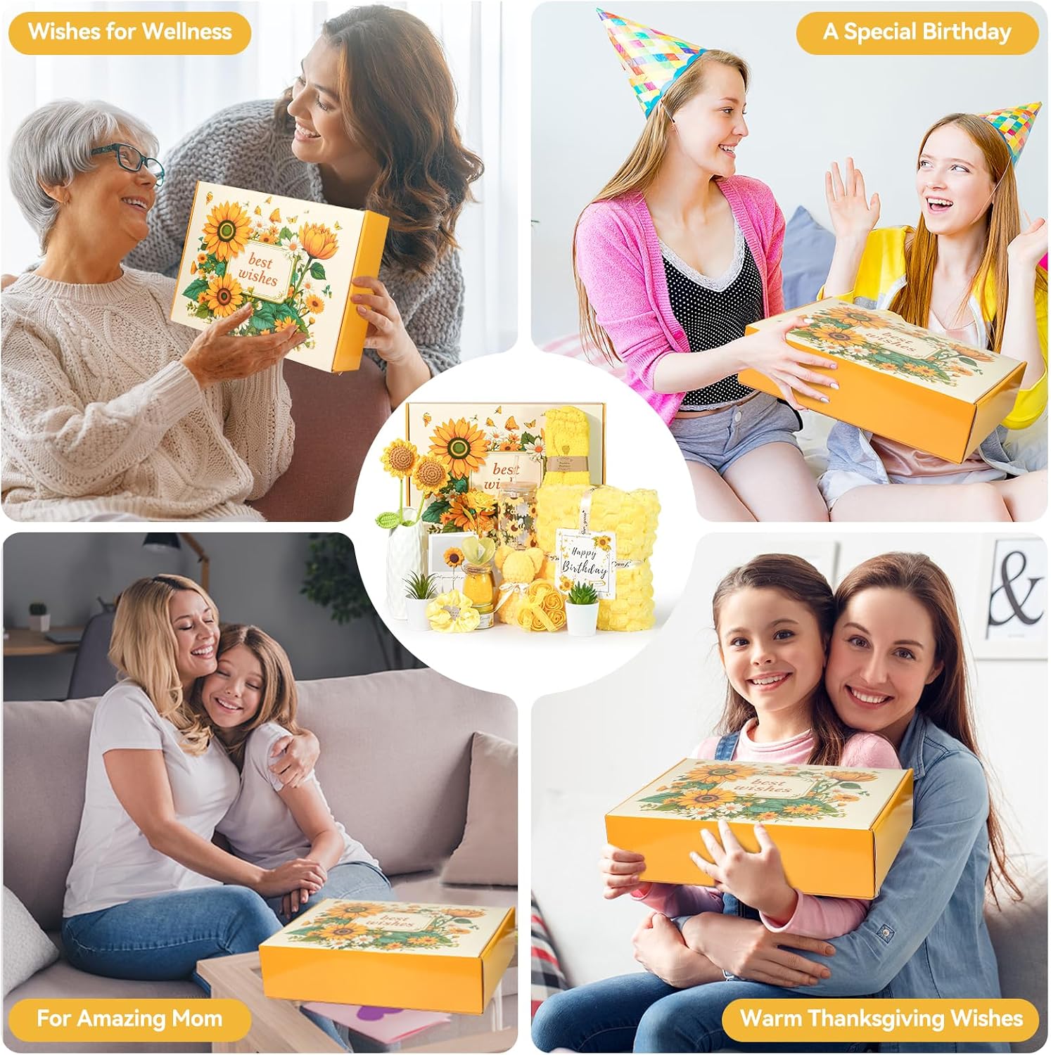 Birthday Gifts for Women Sunflower Pamper Gift,Get Well Soon 14Pcs Self Care Gifts for Women,Thinking of You Inspirational Relaxation Gift Baskets,Recovery Present,Feel Better Set for Her Mom Sister