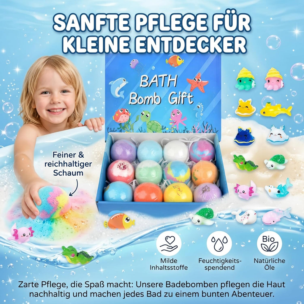 Bath Bombs for Kids, 12PCS Bath Bombs with Toy Inside, Ocean Themed Bathbombs with Surprise, Fizzy Balls with Natural and Organic Ingredients, Birthday Gift for Girls Boys Kids