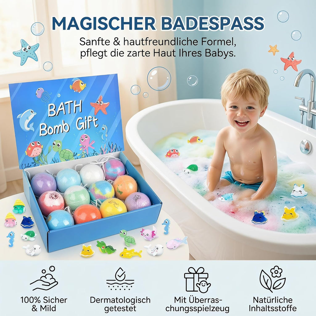 Bath Bombs for Kids, 12PCS Bath Bombs with Toy Inside, Ocean Themed Bathbombs with Surprise, Fizzy Balls with Natural and Organic Ingredients, Birthday Gift for Girls Boys Kids