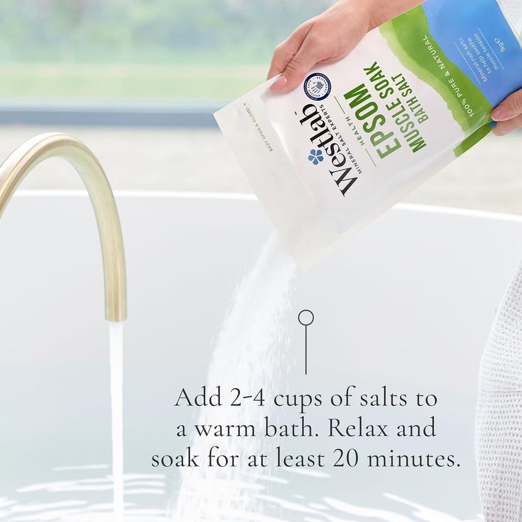 Westlab Epsom Salts 1Kg - Soothe and Relax Muscles to Improve MSK Health & Comfort by Reducing Stiffness and Aching. Sports Recovery - Improved Performance. (Pack of 4)