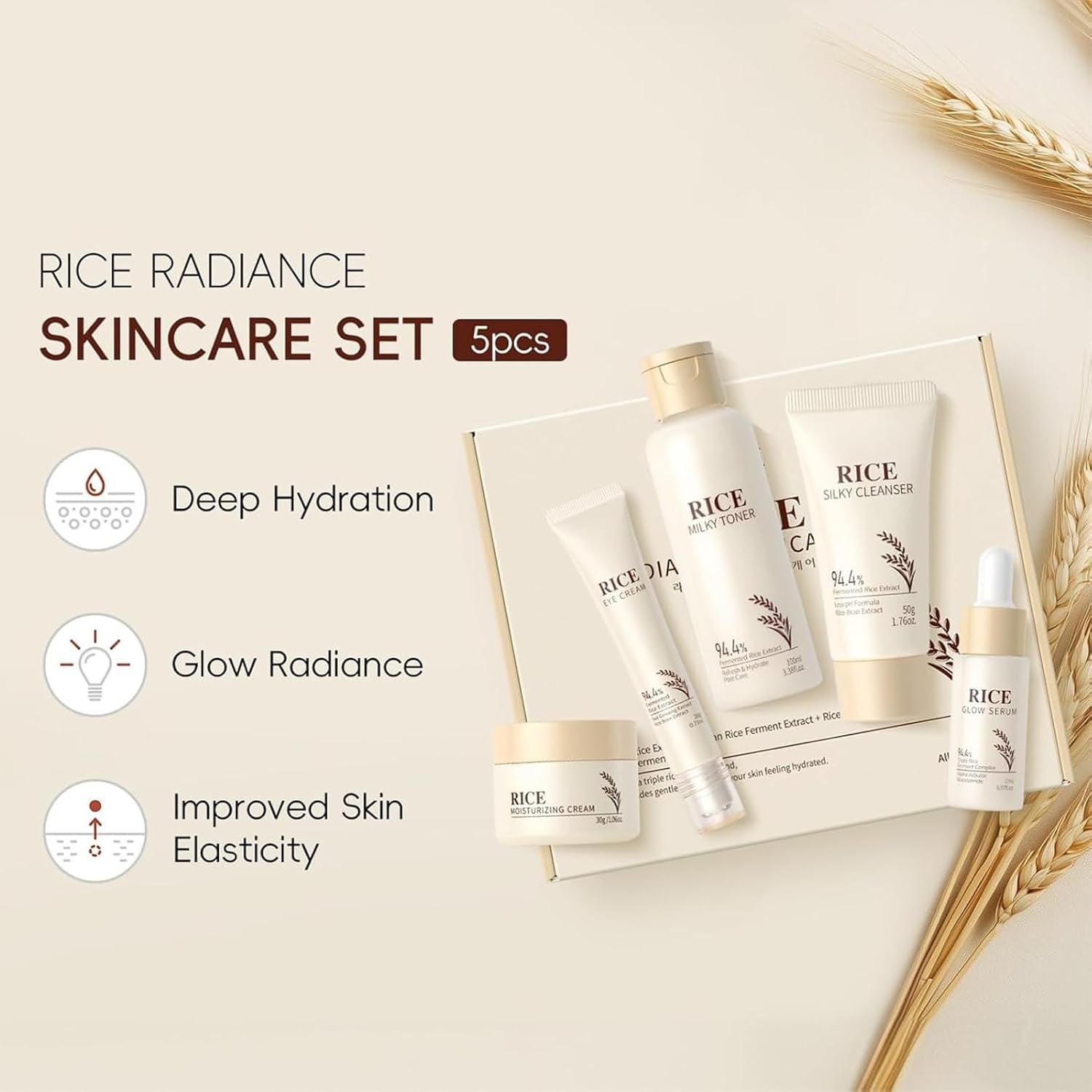 Rice Skin Care Sets & Kits,Korean Skincare Set,Glass Skin Care Gift Set,Skincare Gifts for Women with Cleanser,Serum,Toner,Cream,Eye Cream,Moisturizng,Firming Glowing Glass Skin