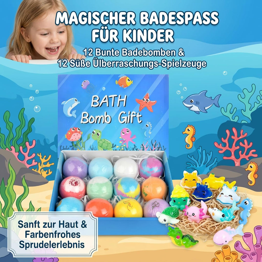 Bath Bombs for Kids, 12PCS Bath Bombs with Toy Inside, Ocean Themed Bathbombs with Surprise, Fizzy Balls with Natural and Organic Ingredients, Birthday Gift for Girls Boys Kids