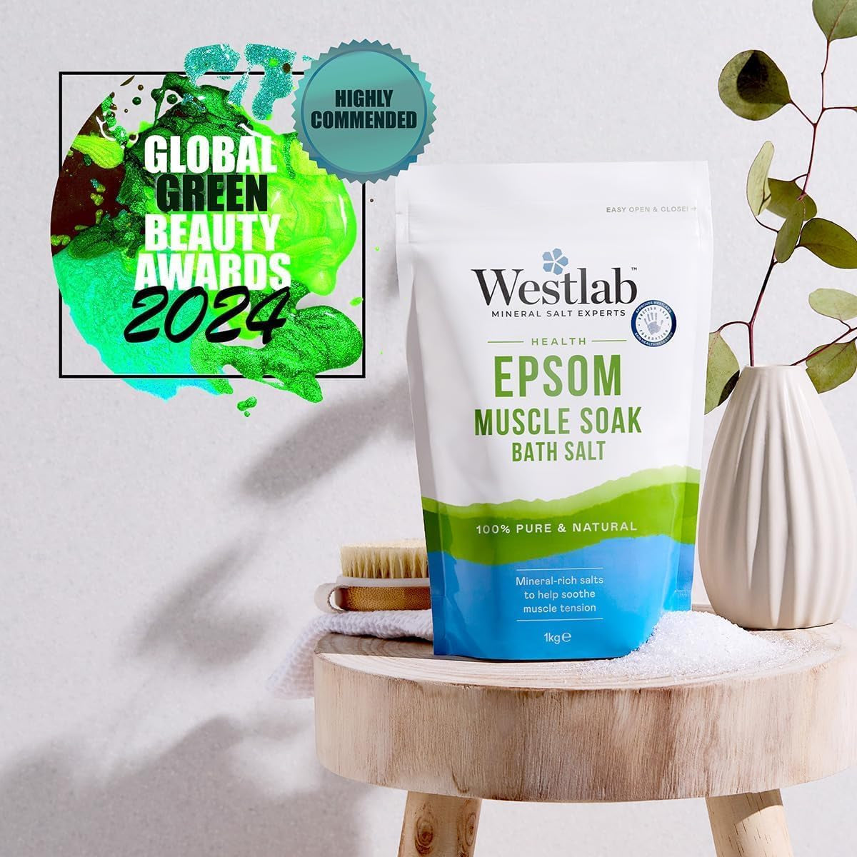 Westlab Epsom Salts 1Kg - Soothe and Relax Muscles to Improve MSK Health & Comfort by Reducing Stiffness and Aching. Sports Recovery - Improved Performance. (Pack of 4)